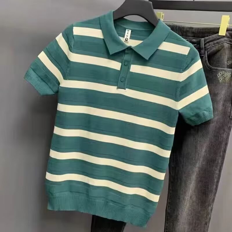 Herren Kurzarm Poloshirt mit strukturiertem Streifenmuster Drune