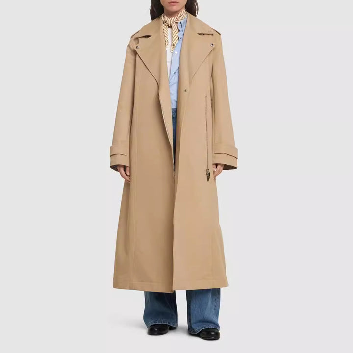 Damen bodenlanger Oversize-Trenchcoat mit Reißverschluss und weitem Schalkragen Drune