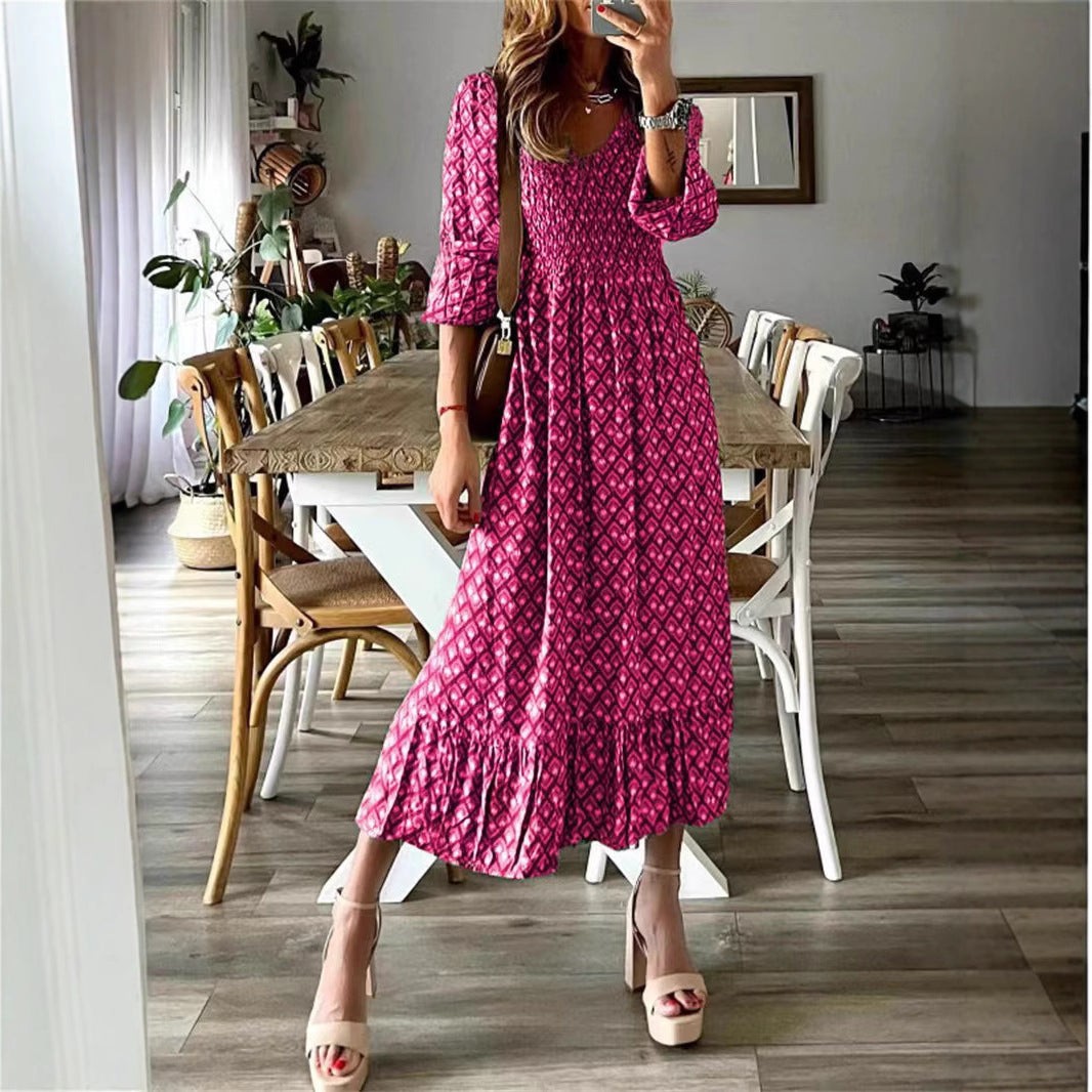 Damen Maxikleid mit voluminösen Ärmeln und elastischem Taillenzug Drune