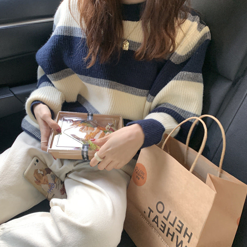 Damen lässiger Strickpullover mit modernen Streifen Drune