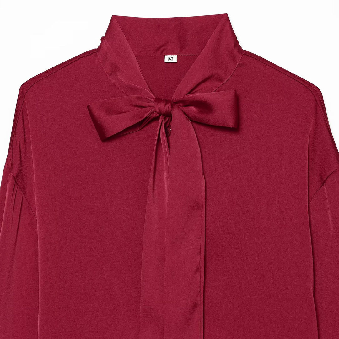Damen Seidenähnliche Bluse mit Bindeschleife, Oversize-Schnitt und verdeckter Knopfleiste Drune