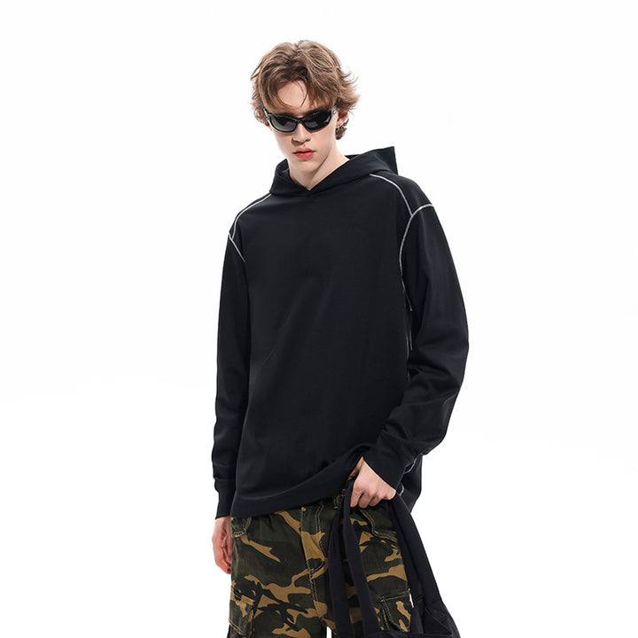 Herren Oversized Kapuzenpullover aus schwerer Baumwollmischung mit Kontrastnähten und Raglanärmeln Drune