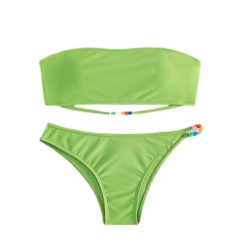Damen Bandeau-Bikini mit verstellbarem Schnürsystem und bunten Akzenten Drune