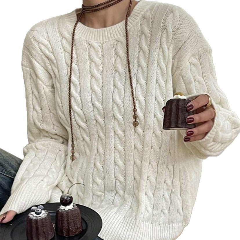 Damen Feiner Kabelstrickpullover mit Zopfmuster, Boxy‑Passform und verlängerten Rippbündchen Drune