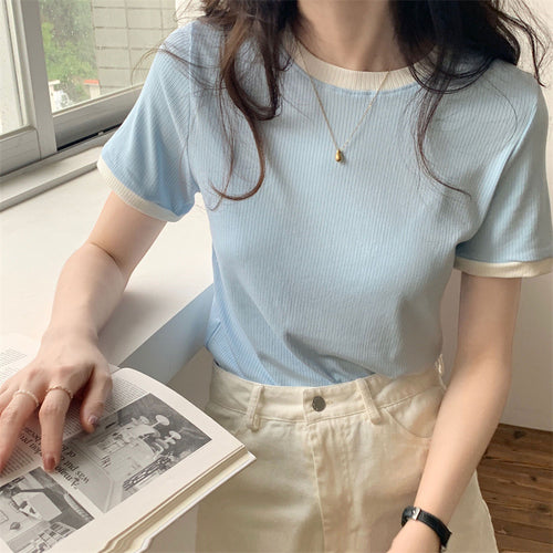 Damen Kurzarmshirt mit modischem Kontrastkragen und lässigem Schnitt Drune