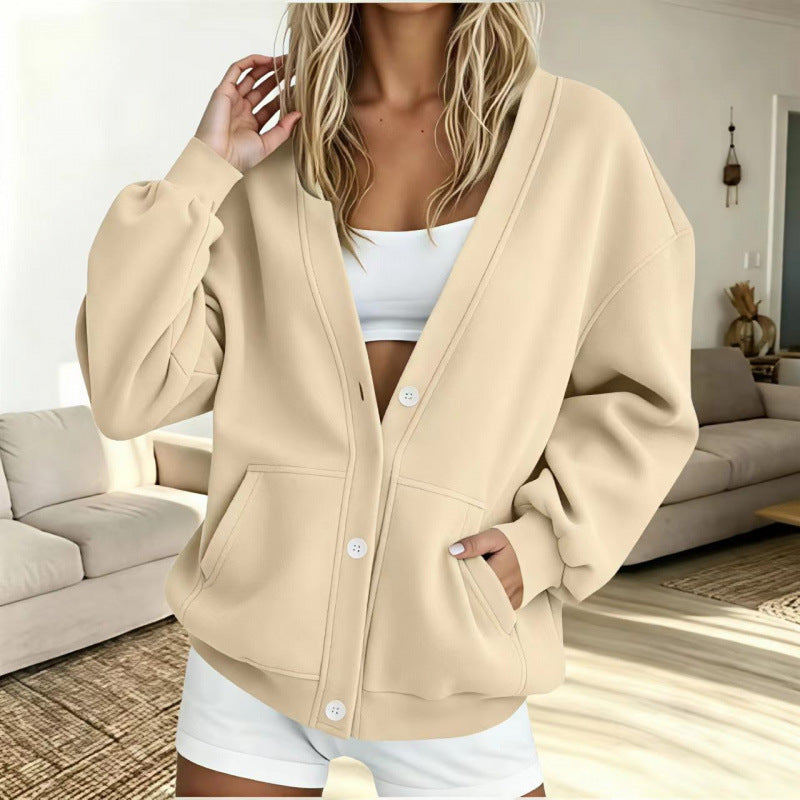 Damen Oversize-Cardigan mit Knopfleiste, Einschubtaschen und Ballonärmeln Drune