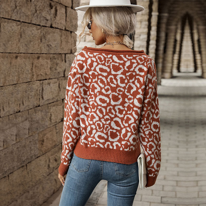 Damen Oversize-Feinstrickpullover mit Off-Shoulder und Animal-Jacquard Drune
