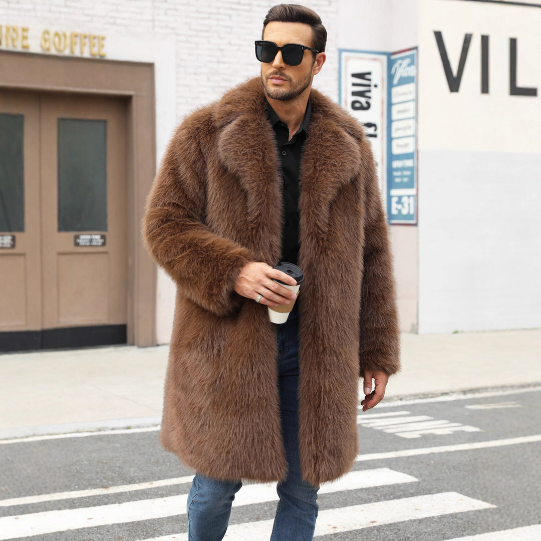 Herren Luxuriöse Kunstpelzjacke mit voluminösem Kragen Drune