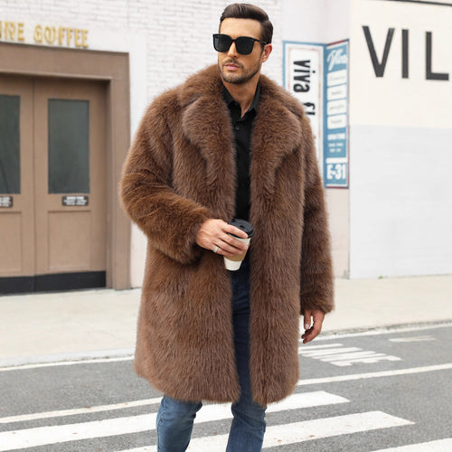 Herren Luxuriöse Kunstpelzjacke mit voluminösem Kragen Drune