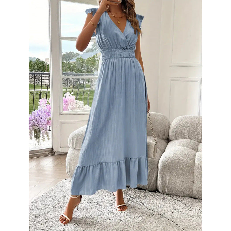 Damen Maxikleid mit voluminösen Rüschenärmel und elegantem Bund Drune