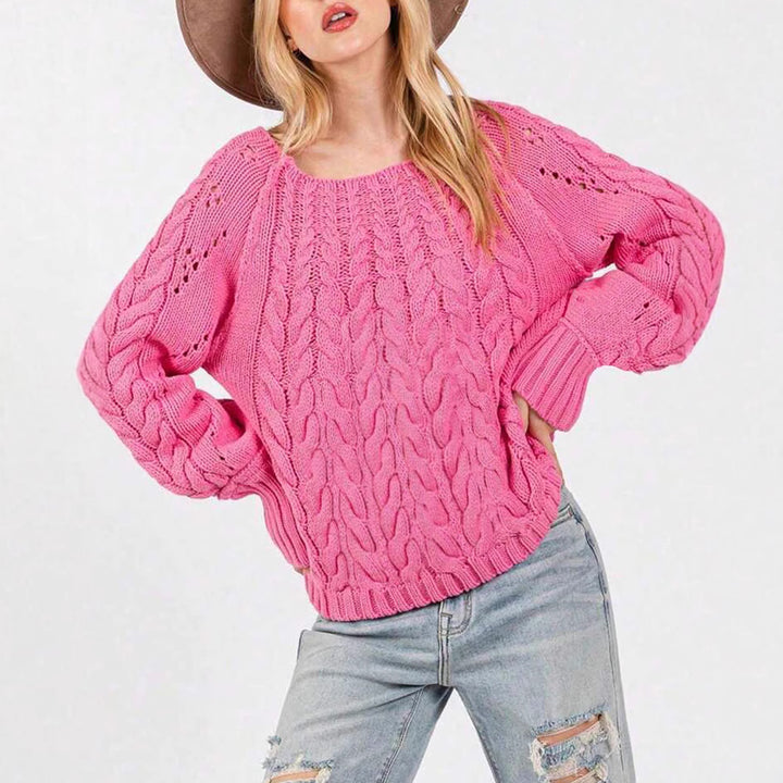 Damen Grobstrickpullover mit voluminösen Ärmeln und feinem Lochmuster Drune