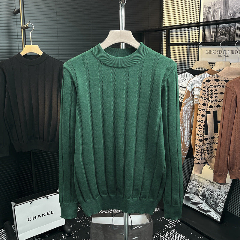 Herren Feinstrick-Pullover mit vertikaler Rippenstruktur und kurzem Stehkragen Drune