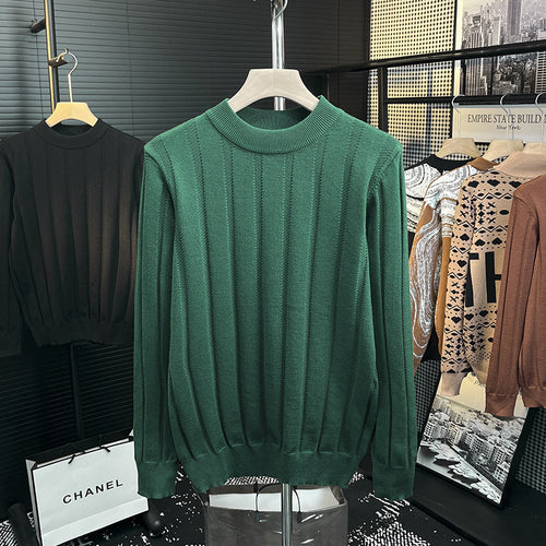 Herren Feinstrick-Pullover mit vertikaler Rippenstruktur und kurzem Stehkragen Drune