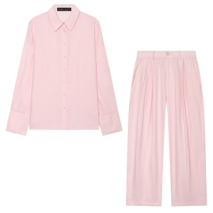Damen Oversized Seidenimitat-Hemdbluse mit Kentkragen und Manschetten Drune