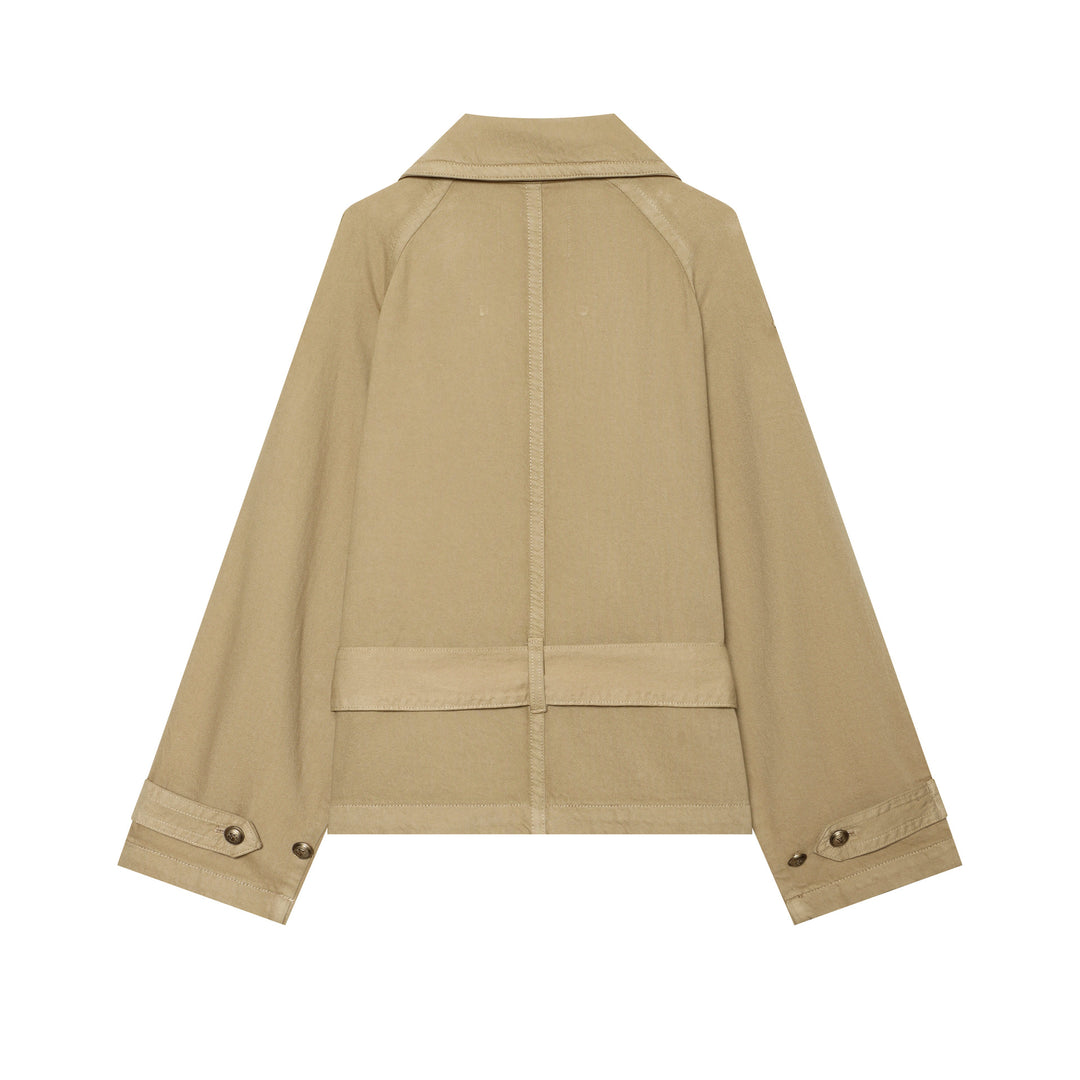 Damen Kurztaillierter Trenchblouson mit Gürtel, Epauletten und doppelreihiger Knopfleiste Drune
