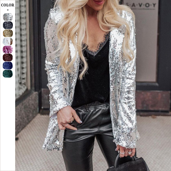 Damen Glamouröse Paillettenjacke mit elegantem Schnitt und schimmerndem Obermaterial Drune