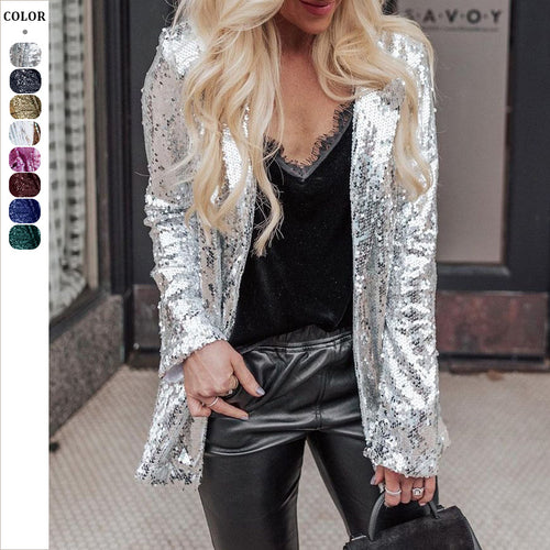 Damen Glamouröse Paillettenjacke mit elegantem Schnitt und schimmerndem Obermaterial Drune