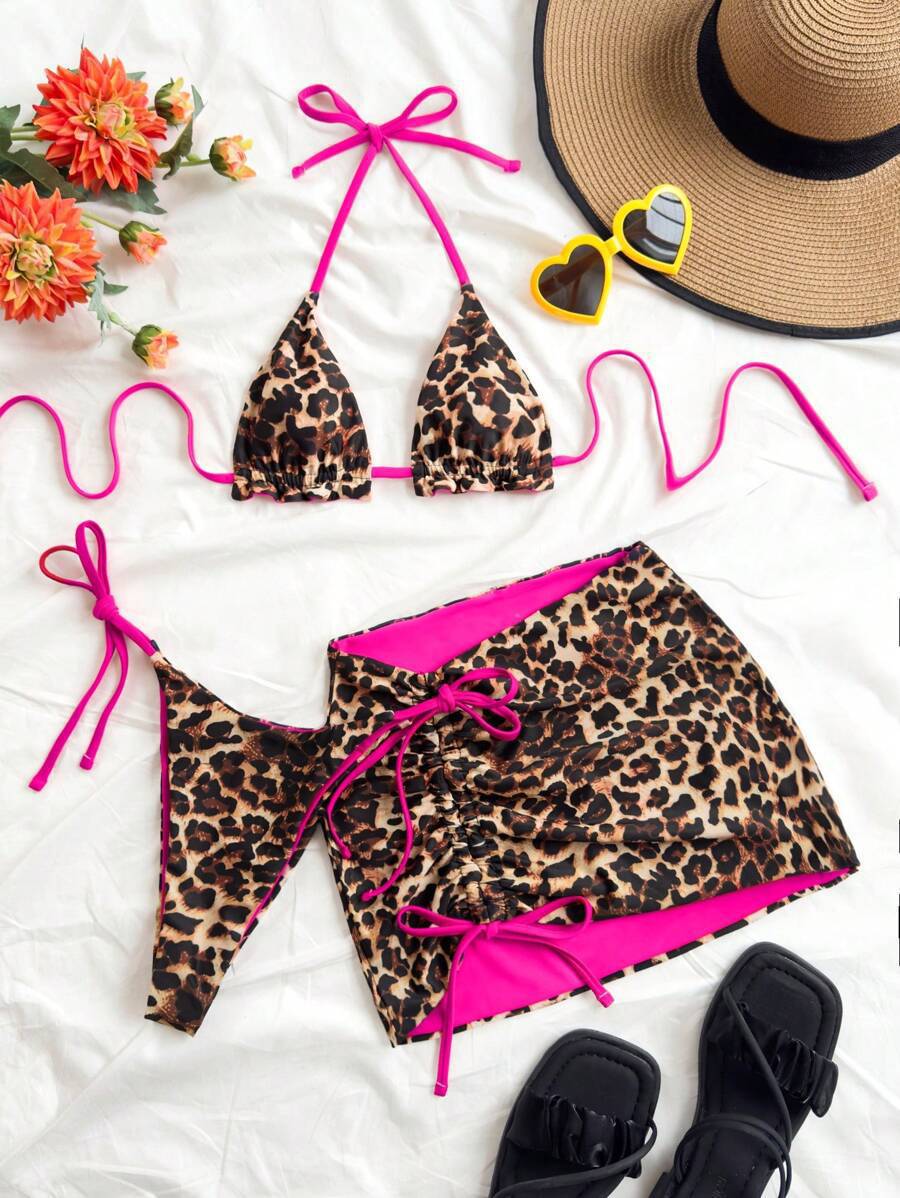 Damen Triangel-Bikini-Set mit rüschenfreien Details und Wickelrock Drune