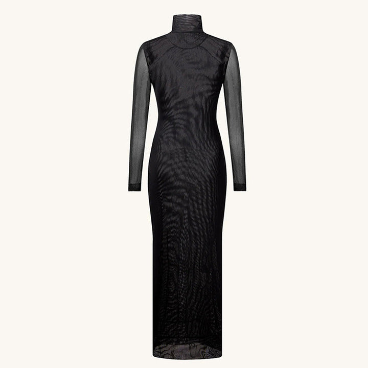 Damen Langarm Maxikleid mit grafischem Muster und hochgeschlossenem Kragen Drune