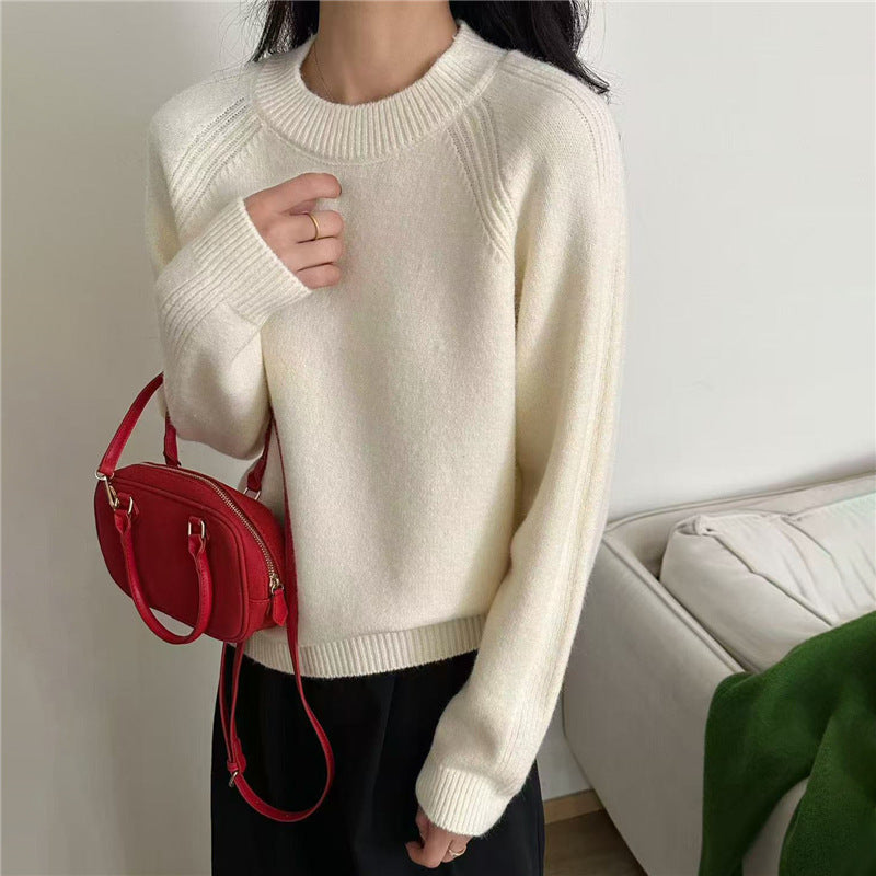 Damen lässiger Strickpullover mit Rundhalsausschnitt und feiner Struktur Drune