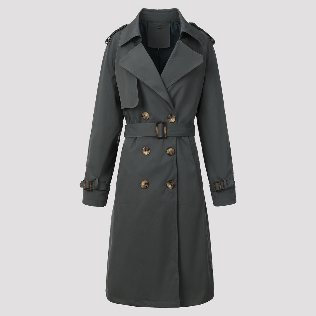 Damen Modischer Lang-Trenchcoat mit Gürtel Drune
