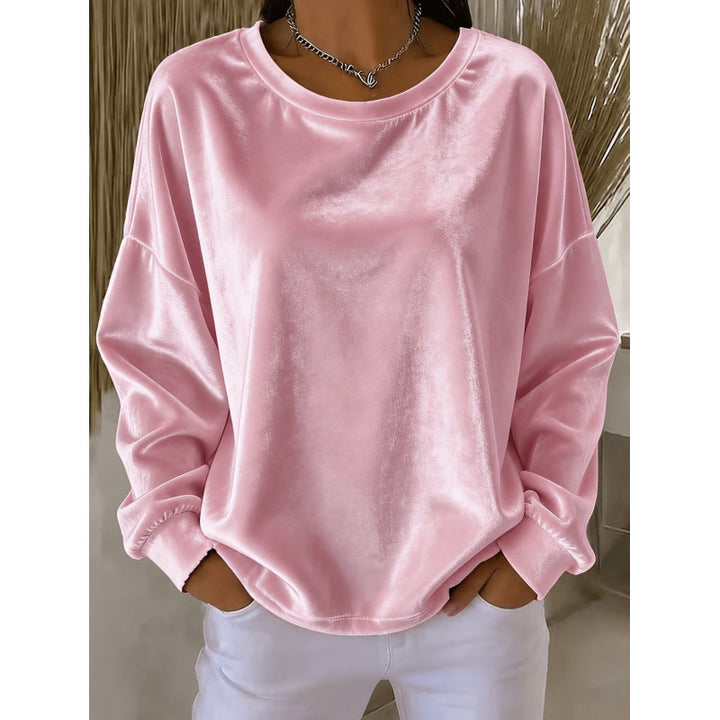 Damen Samt-Oversize-Sweatshirt mit Rundhalsausschnitt und eingesetzter Schulter Drune