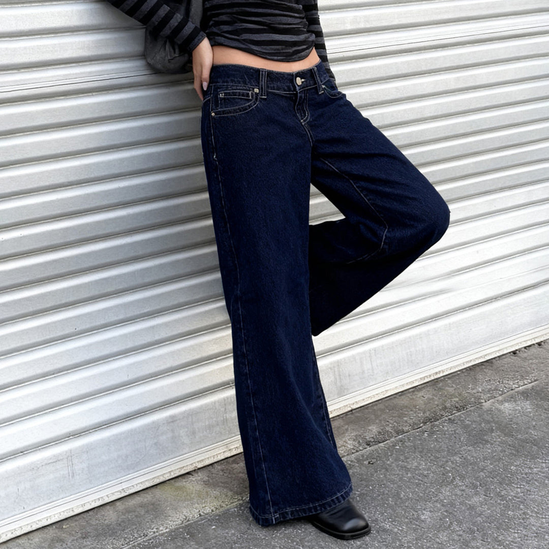 Damen Weite High‑Waist Five‑Pocket Denim-Jeans mit ausgestelltem Bein Drune