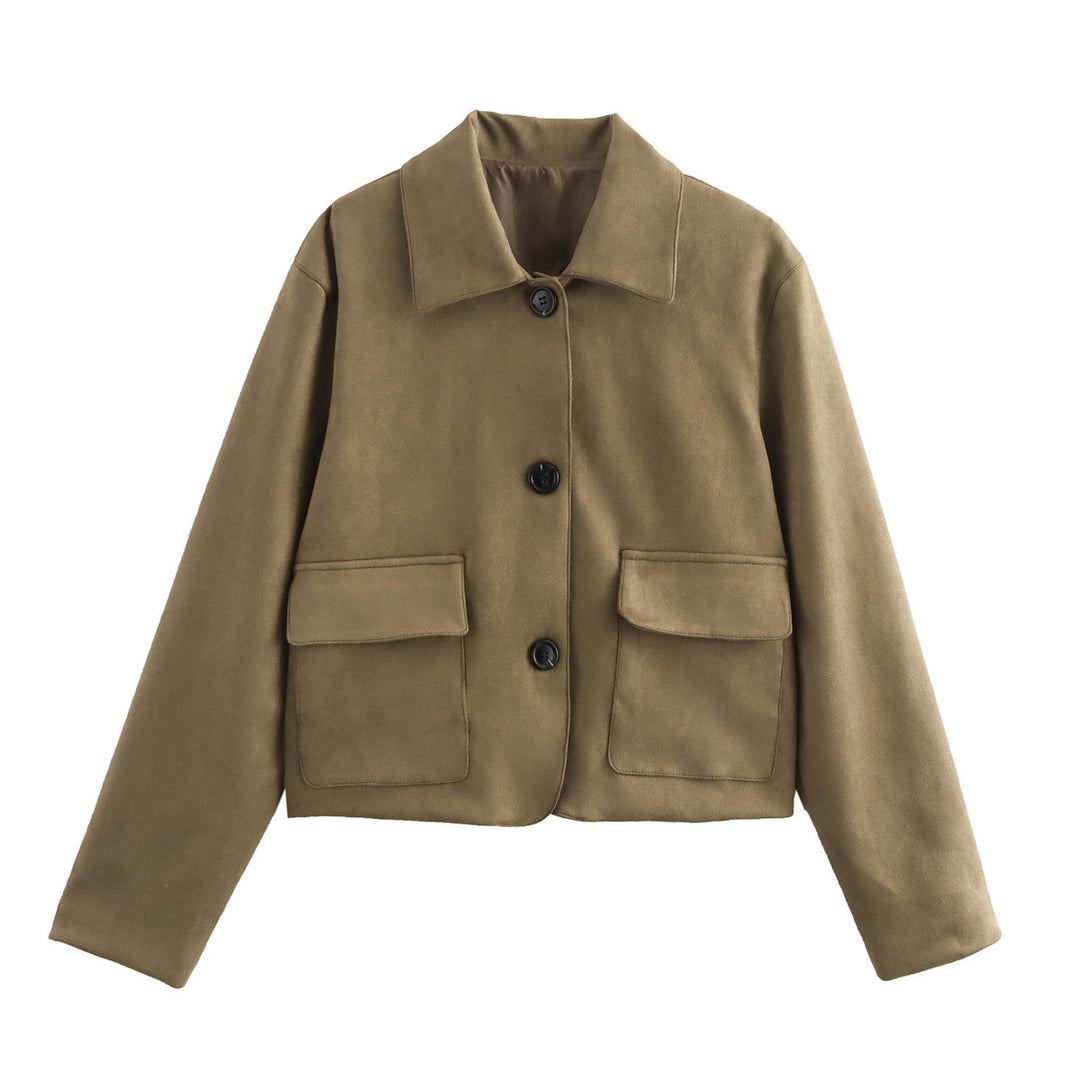 Damen nan cropped Kurzjacke aus Veloursimitat mit Pattentaschen und Hemdkragen Drune