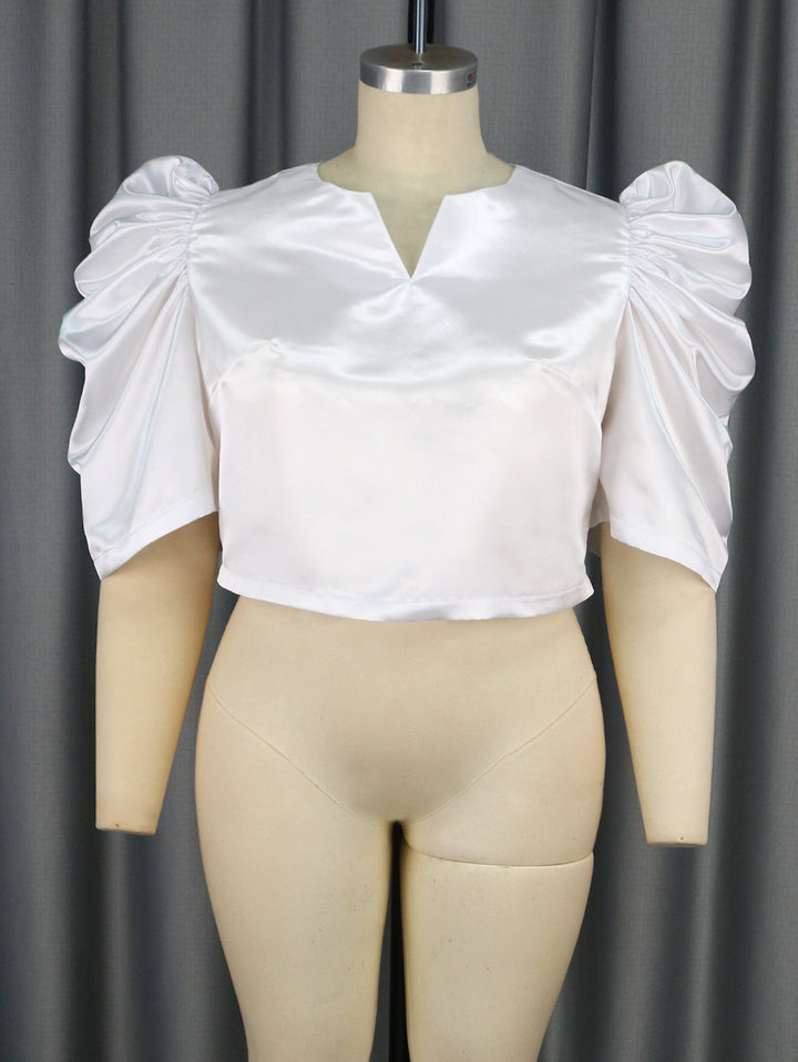 Damen Satin Bluse mit voluminösen Puffärmeln Drune