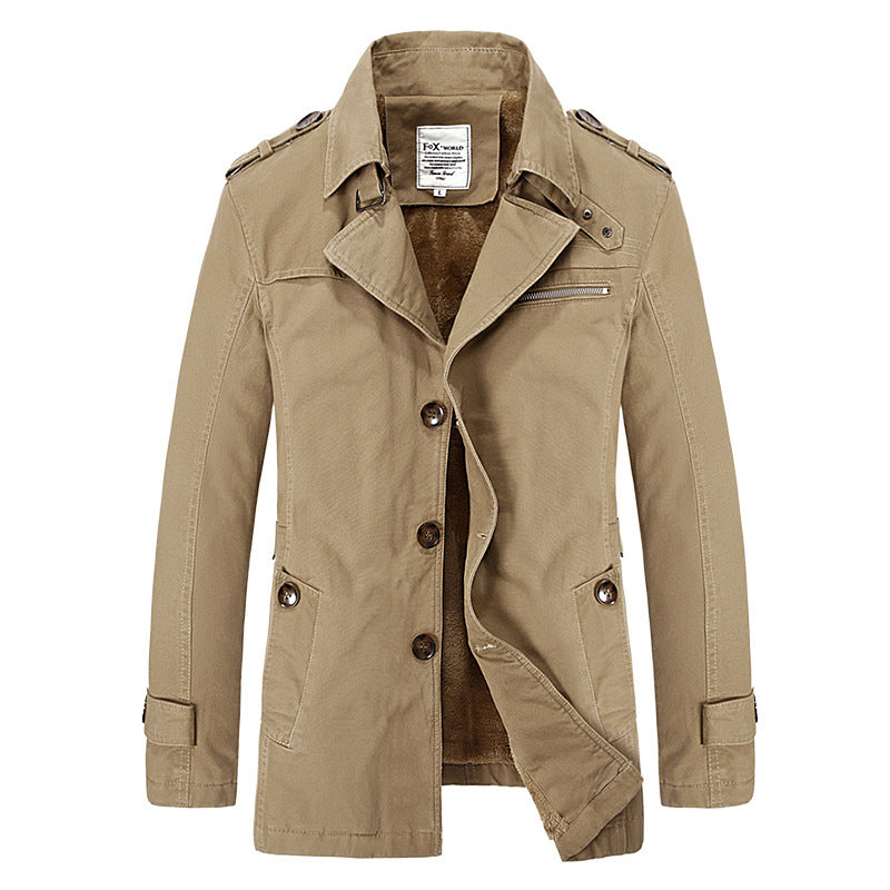 Herren militärisch inspirierter Kurzmantel mit Teddyfleece‑Innenlage und Reißverschluss‑Brusttasche Drune