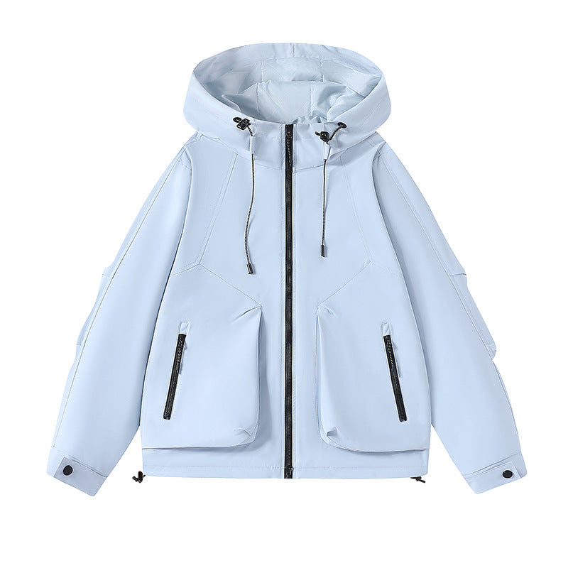 Herren technische Softshell-Kapuzenjacke mit wasserabweisender Membran, großen Fronttaschen und verstellbarem Kordelzug Drune