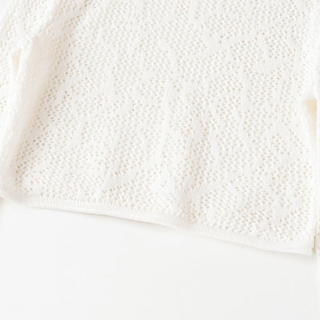 Damen gehäkeltes Cropped-Strickoberteil mit Trompetenärmeln Drune