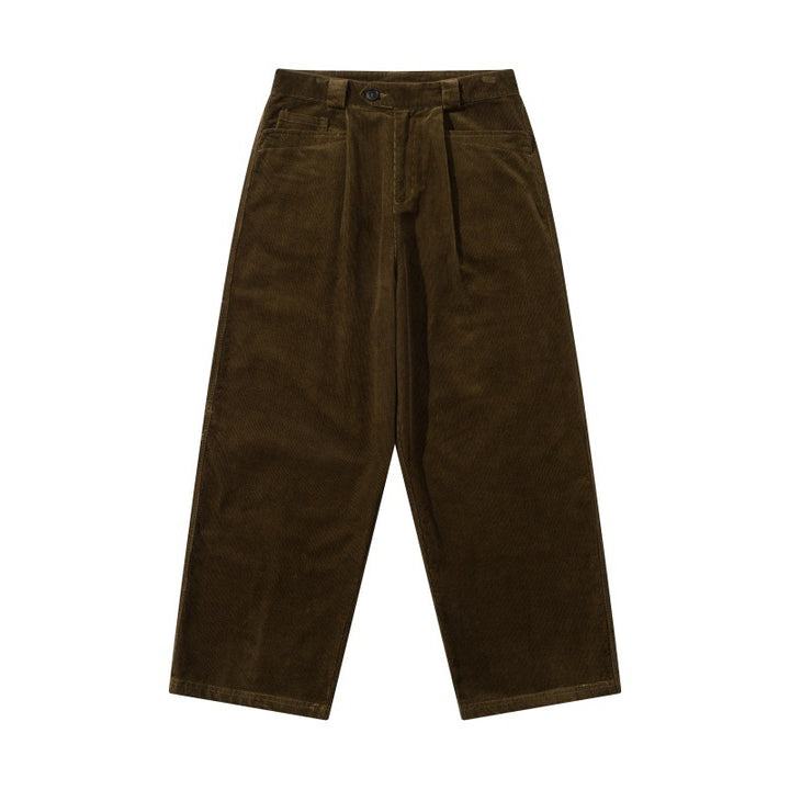 Herren Weite Cordhose mit Bundfalten, hoher Taille und geradem Bein Drune