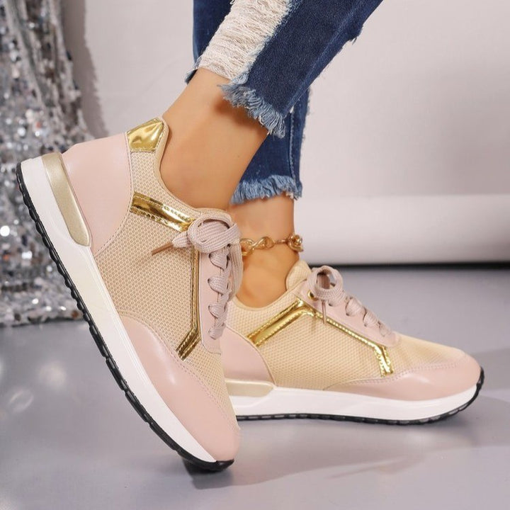 Damen Sportliche Sneakers mit modischem Goldakzent und atmungsaktiver Mesh-Oberfläche Drune