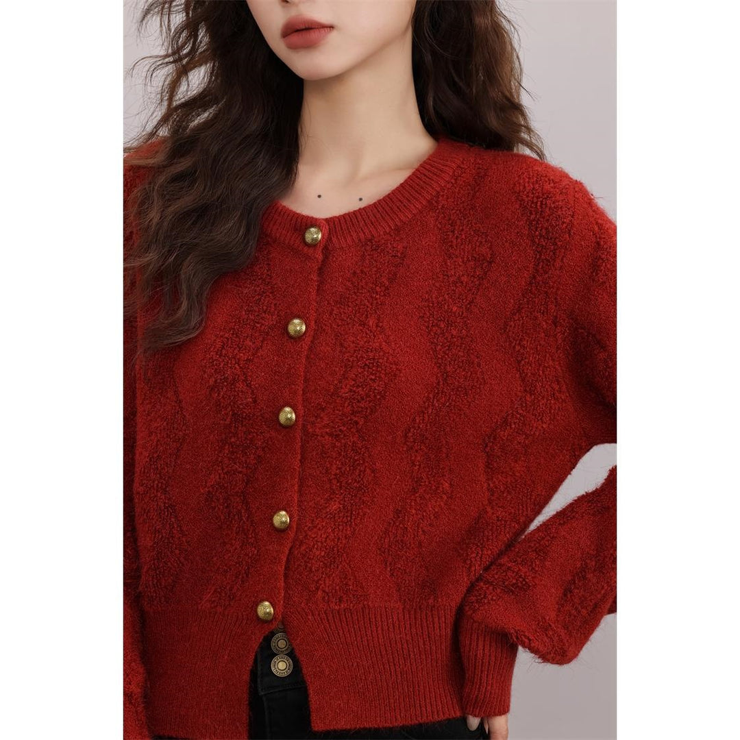 Damen Gemusterte Strickjacke mit Knöpfen Drune