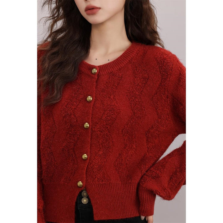 Damen Gemusterte Strickjacke mit Knöpfen Drune