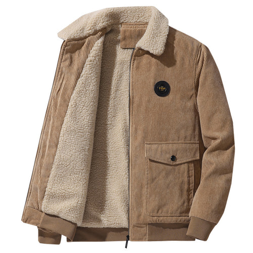 Herren Cord-Fieldblouson im Aviator-Style mit Sherpa-Kragen und Utility-Pattentaschen Drune