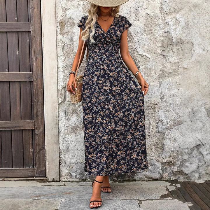 Damen Langarm Maxi-Kleid mit floraler Stickerei Drune