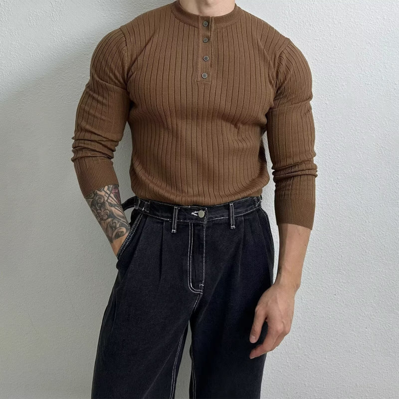 Herren Elegantes Langarmshirt mit Knopfleiste Drune