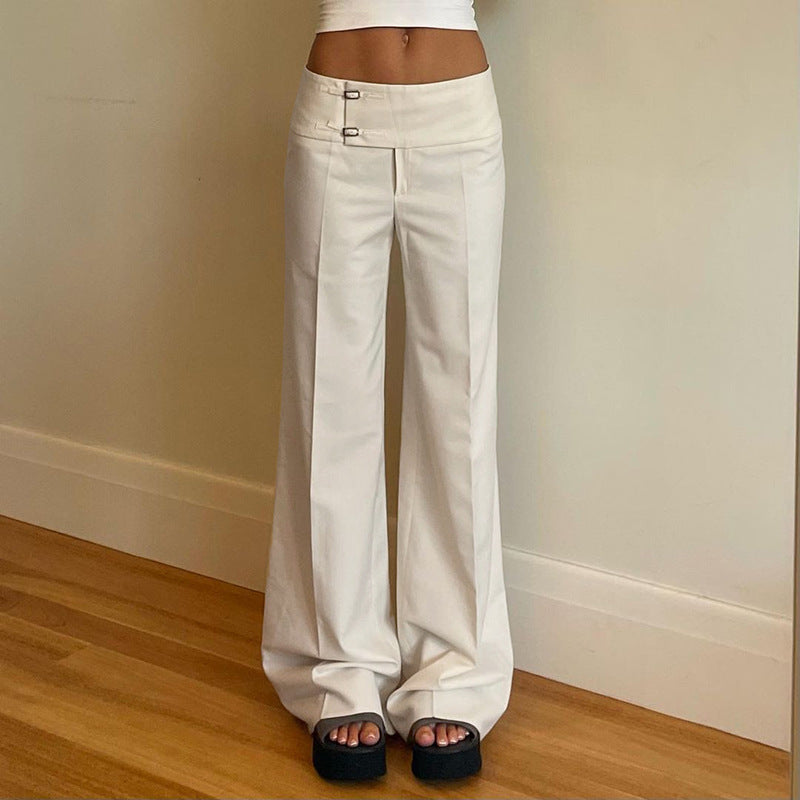 Damen High‑Waist Schlaghose aus Baumwollmix mit Elastikbund, Tunnelzug und aufgesetzten Taschen Drune