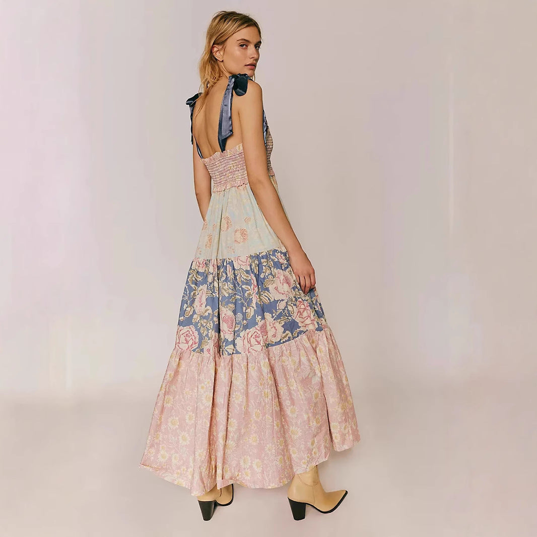 Damen Maxikleid mit floralen Mustern und voluminösem Rock Drune