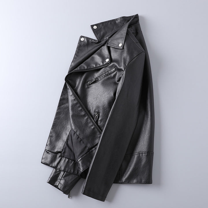 Herren Lederoptik-Bikerjacke mit asymmetrischem Reißverschluss und Ziptaschen Drune