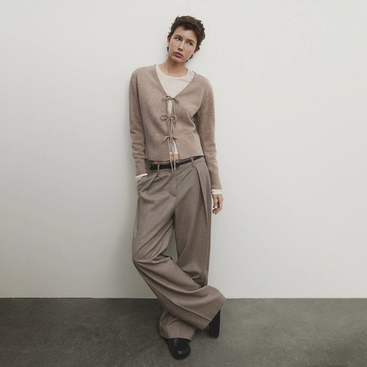 Damen kuschelige Strickjacke mit Bindegürtel und V-Ausschnitt Drune