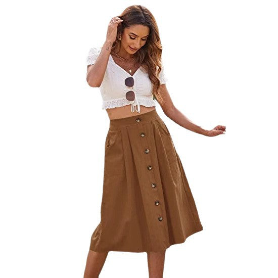 Damen Midi-Rock mit Knopfleiste und praktischen Taschen Drune