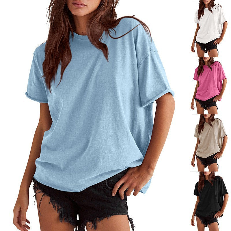 Damen Oversized T-Shirt aus hochwertiger Baumwolle mit eingewebtem Logo Drune