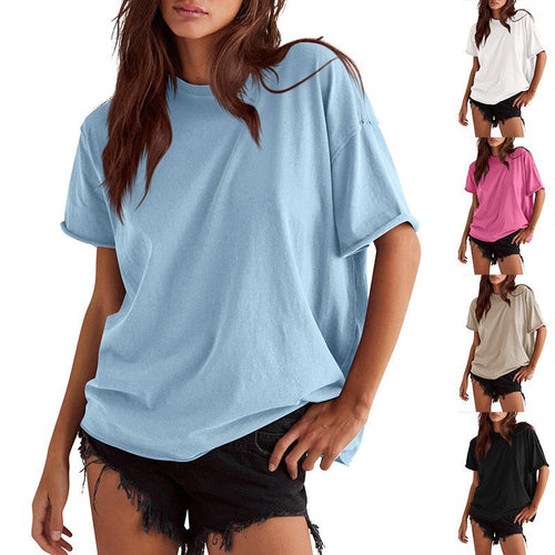 Damen Oversized T-Shirt aus hochwertiger Baumwolle mit eingewebtem Logo Drune