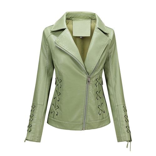 Damen Taillierte Bikerjacke aus Kunstleder mit seitlicher Schnürung und asymmetrischem Reißverschluss Drune