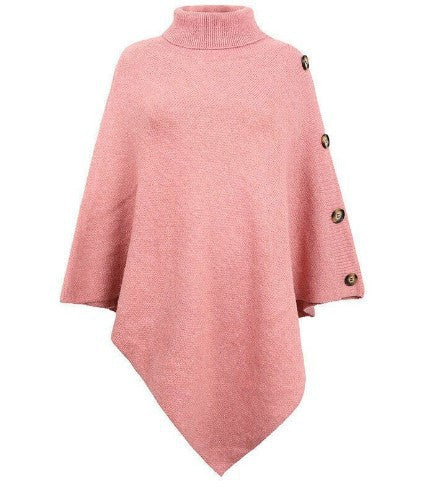 Damen Strick-Poncho mit steigendem Kragen und dekorativen Knopfdetails Drune