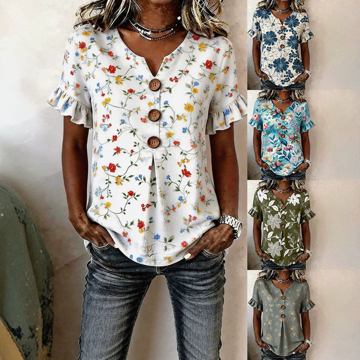 Damen Bluse mit Rüschendetails und Knopfverschluss Drune
