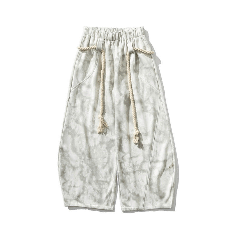 Unisex nan weite Batik-Haremshose mit dekorativem Kordelbund und tiefem Schritt Drune